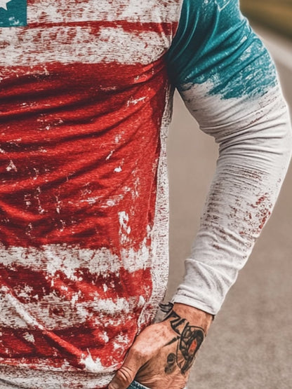 Men's Outdoor Sun Protection Breathable Cool Mask American Flag Print Hooded Sun Protection Long Sleeve Top