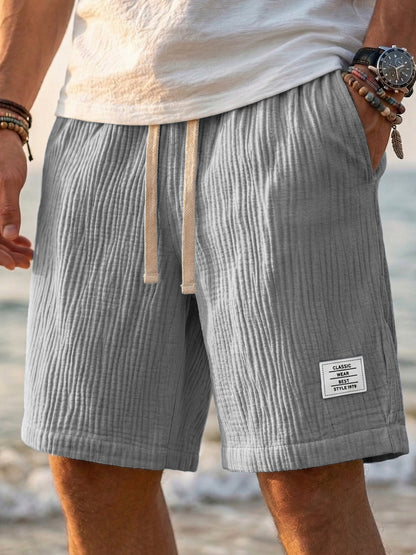 Men's Breathable Linen Loose Fit Embroidered Logo Casual Holiday Shorts