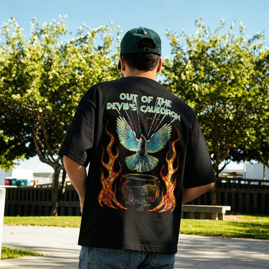 Out Of The Devil's Cauldron Dove Flame Printed Men's T-shirt