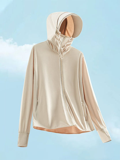 Men's Outdoor Sun Protection Breathable Cool Mask Hooded Sun Protection Long Sleeve Zipper Jacket