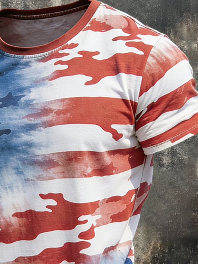 Men's Retro Patriot Camouflage Patchwork T-shirt