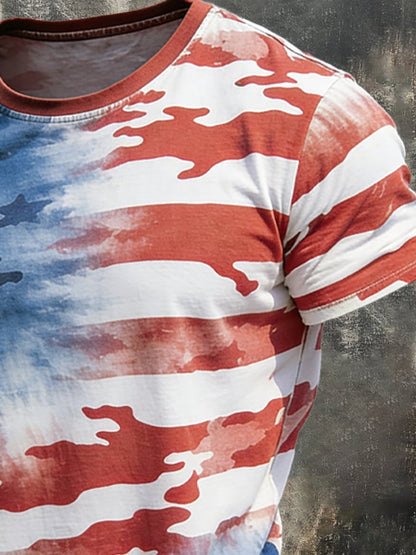 Men's Retro Patriot Camouflage Patchwork T-shirt