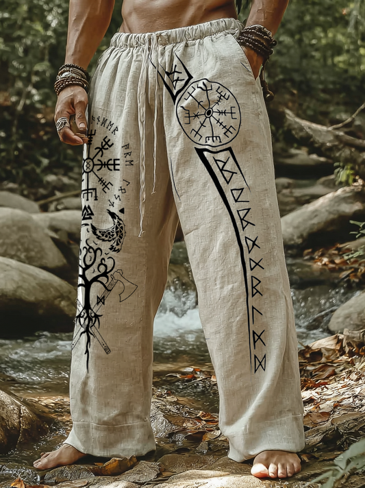 Men's Viking Holiday Style Vintage Nordic Totem Casual Linen Pants