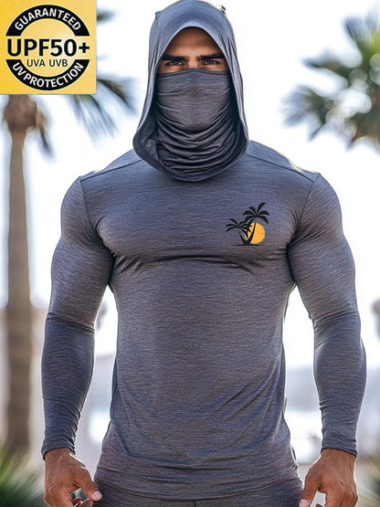 Men's Outdoor Sun Protection Breathable Cool Mask Beach Hooded Sun Protection Long-Sleeved Top