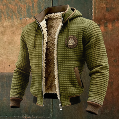 Men's Thermal Grid Jacket Viking Totem Fleece Shearling & Structured Waffle Zip-Up Hoodie