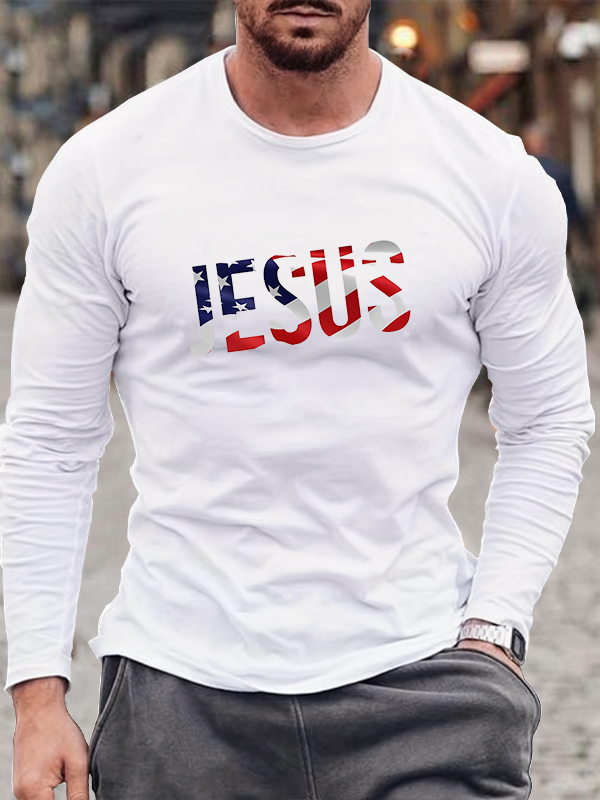 Jesus American Flag Long Sleeve T-Shirt