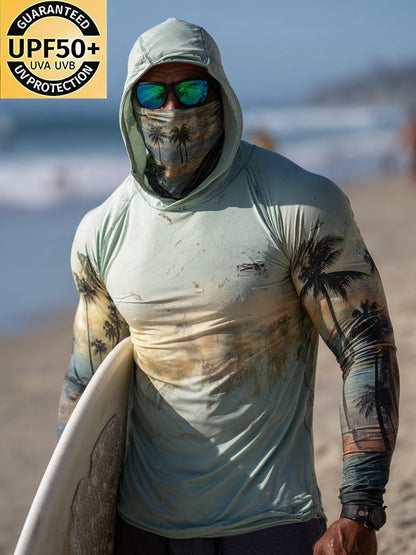 Men's Outdoor Sunscreen Breathable Cool Hooded Printed Surf Long-Sleeve Top