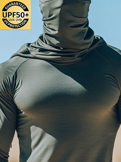 Men's Outdoor Sun Protection Breathable Cool Mask Hooded Sun Protection Long-Sleeved Top