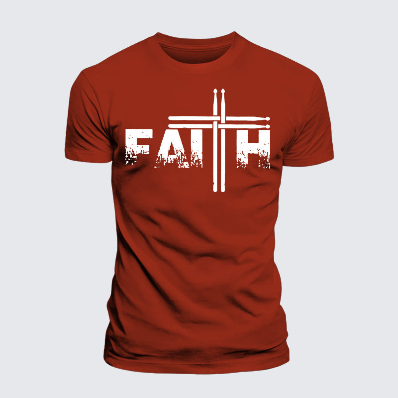 Luxe Mercerized Cotton Tee - Faith Drum Stick Cross
