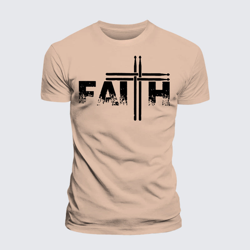 Luxe Mercerized Cotton Tee - Faith Drum Stick Cross