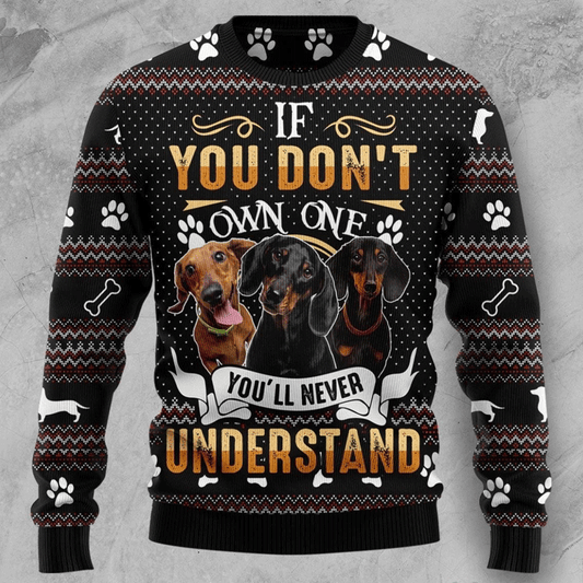 Unisex 3D Dachshund Through The Snow Christmas Funny Black Ugly Sweatshirt