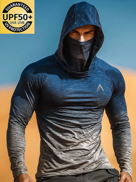 Men's Outdoor Sun Protection Breathable Cool Mask Hooded Sun Protection Long-Sleeved Top