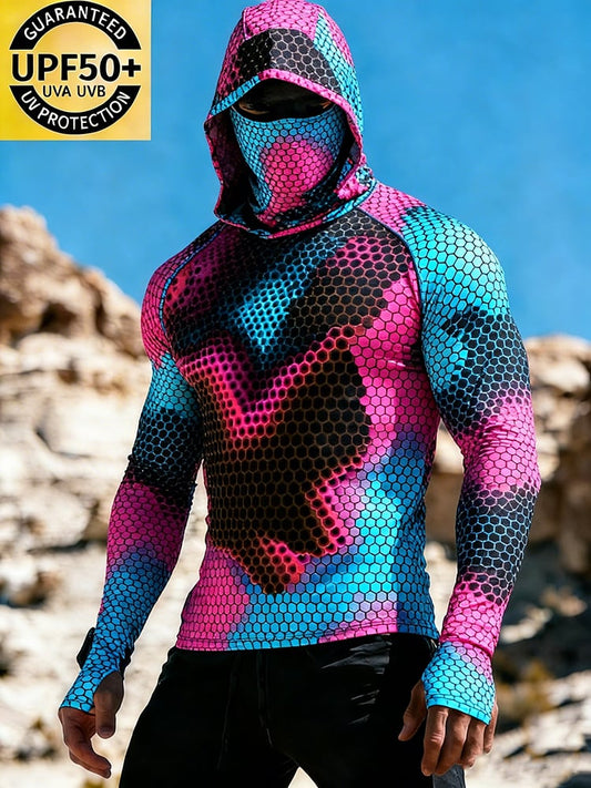 Men's Geometric Honeycomb Color-blocking Sun Protection Print Top