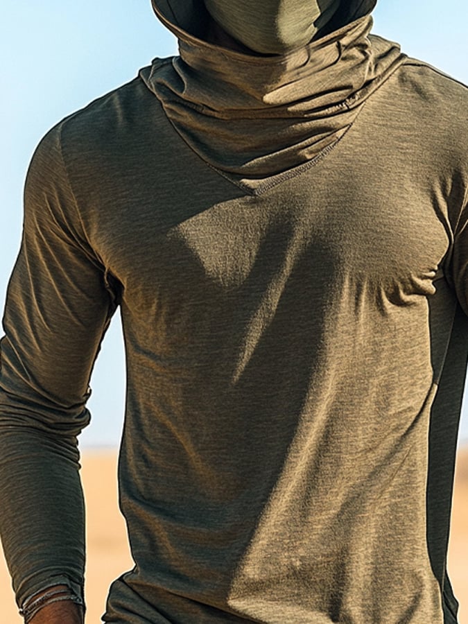 Men's Outdoor Sun Protection Breathable Cool Mask Hooded Sun Protection Long-Sleeved Top