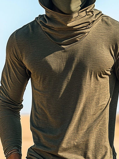 Men's Outdoor Sun Protection Breathable Cool Mask Hooded Sun Protection Long-Sleeved Top