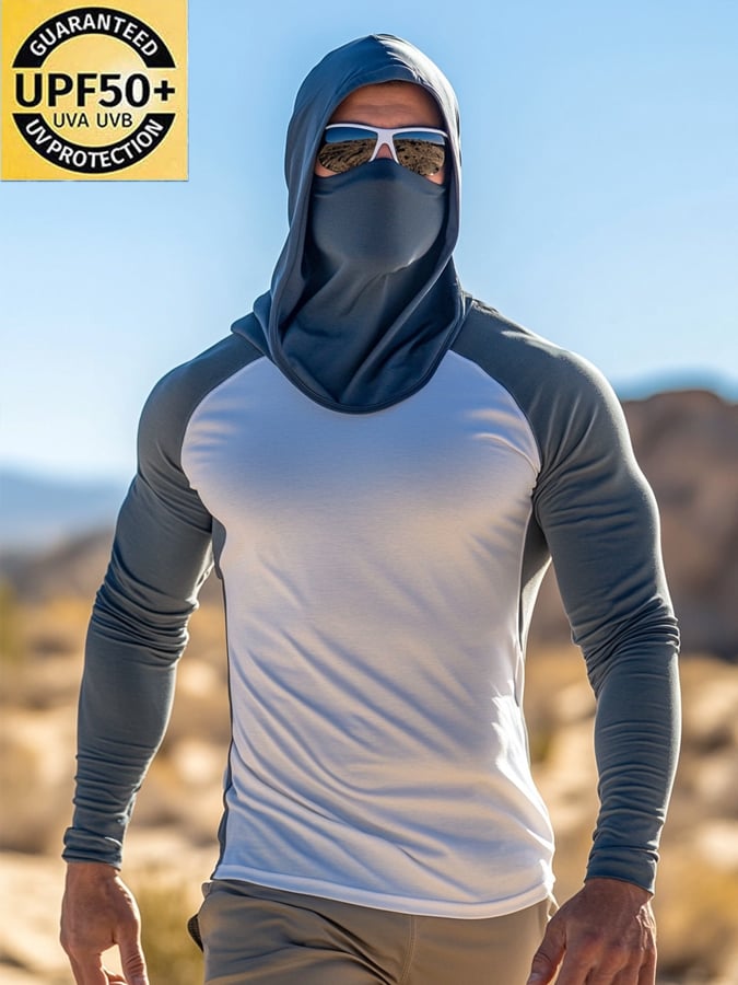 Men's Outdoor Sun Protection Breathable Cool Mask Hooded Sun Protection Long-Sleeved Top
