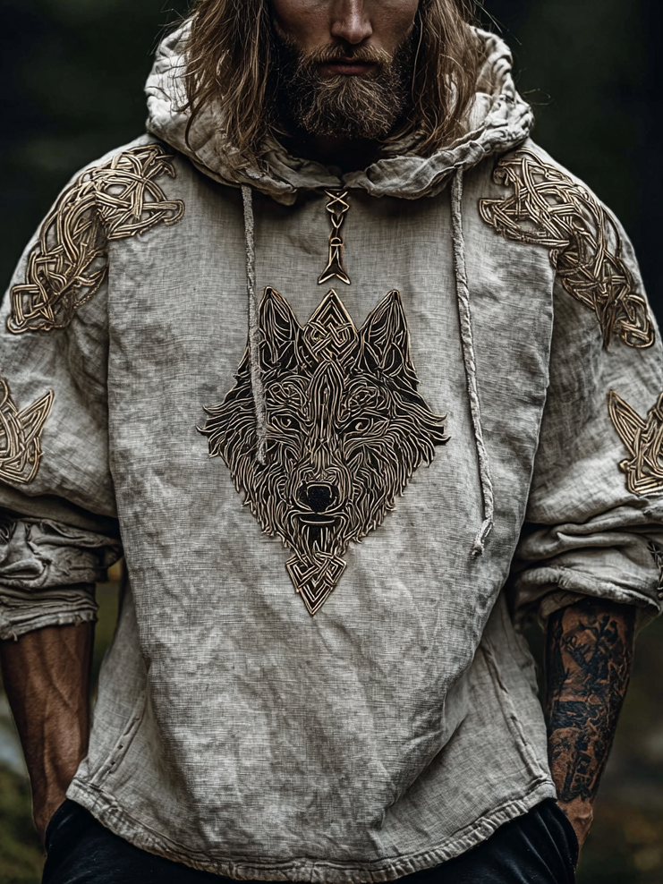 Viking Style Inspired Celtic Fenrir Wolf Totem Printed Unisex Casual Hoodie