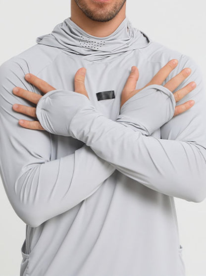 Men's Outdoor Sun Protection Breathable Cool Mask Hooded Sun Protection Long-Sleeved Top
