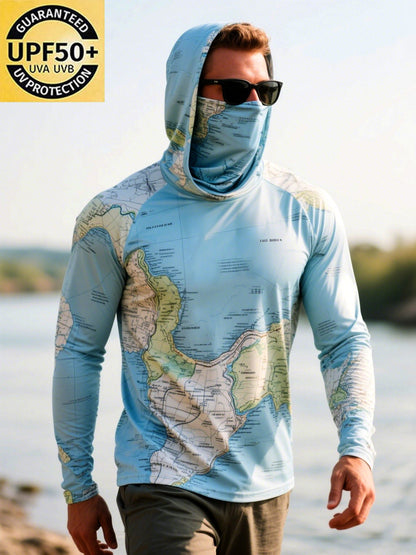 Men's Outdoor Sun Protection Breathable Cool Mask Hooded Sun Protection Long-Sleeved Top