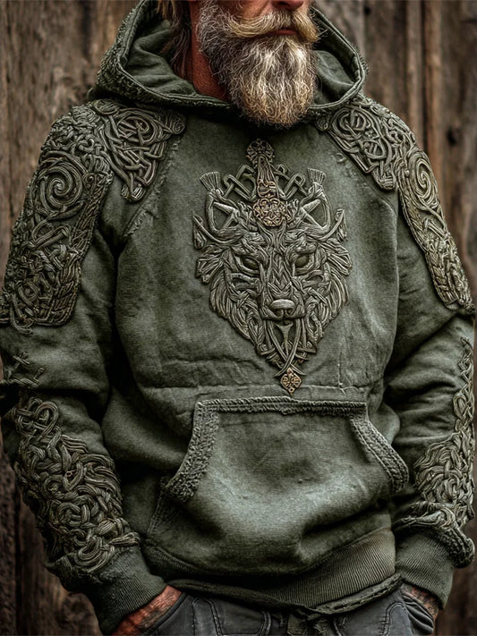 Viking Fenrir Wolf Head Totem Men's Hooded Sweatshirt