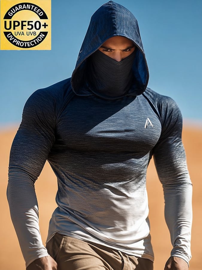 Men's Outdoor Sun Protection Breathable Cool Mask Hooded Sun Protection Long-Sleeved Top
