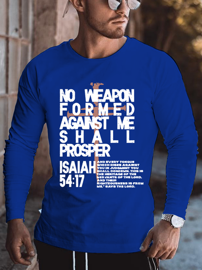 No Weapon Crowed Isaiah 54:17 Christian Cotton Long Sleeve T-Shirt