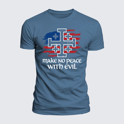 Luxe Mercerized Cotton Tee - Make No Peace with Evil Jerusalem Cross United States Flag