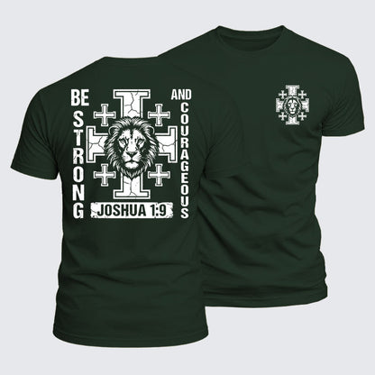 Luxe Mercerized Cotton Tee - Be Strong And Courageous Lion Joshua 1:9