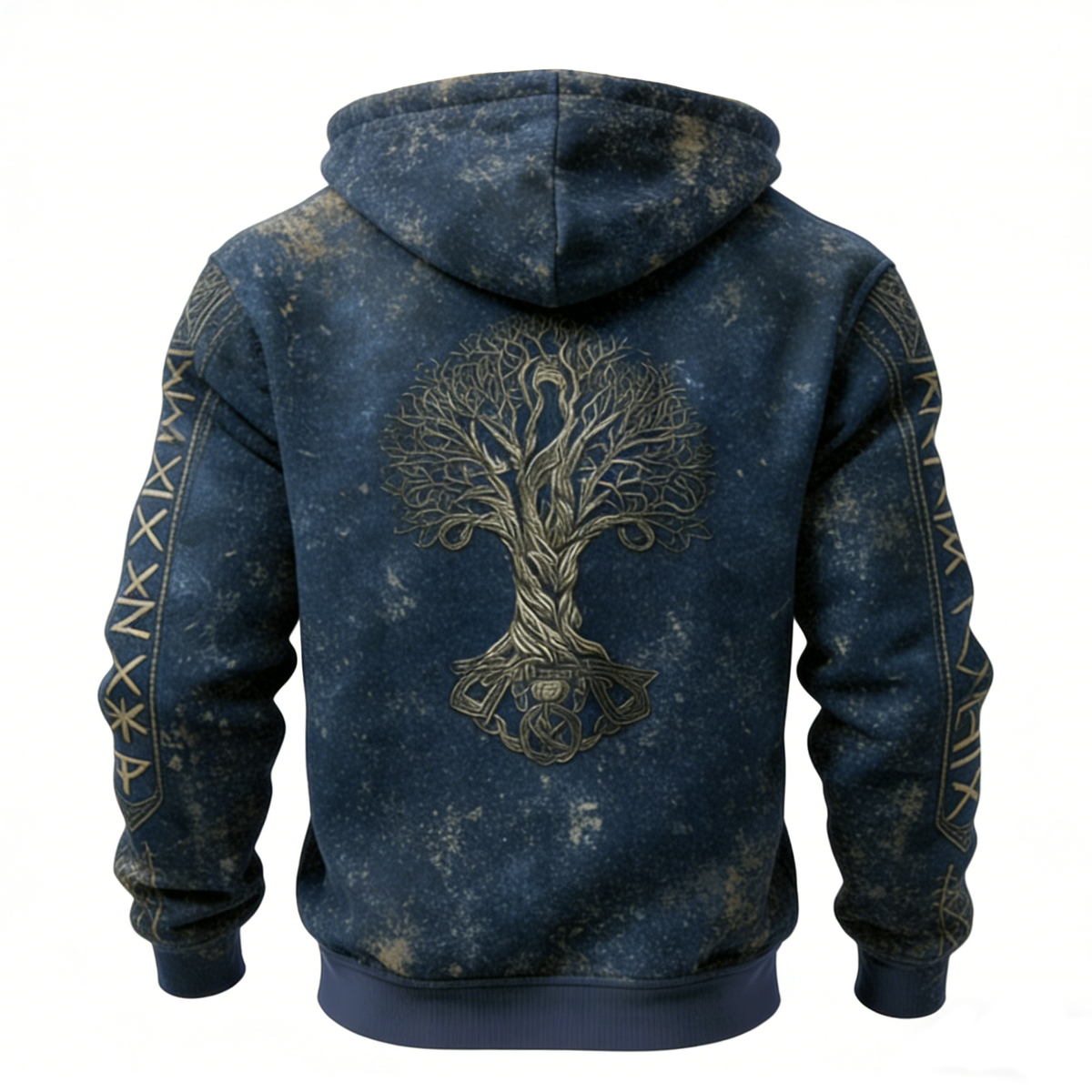 Nordic Viking Style Retro Tree Of Life Casual Long-Sleeve Warm Fleece Hoodie