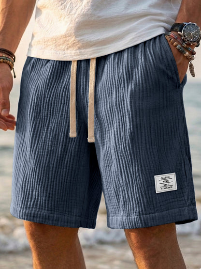 Men's Breathable Linen Loose Fit Embroidered Logo Casual Holiday Shorts