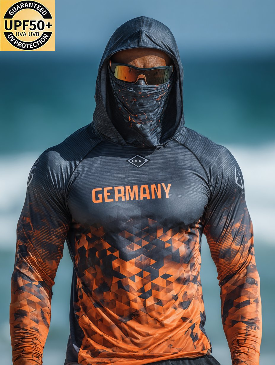 Orange and Black Checkered Gradient German Print Sun Shield Shirt