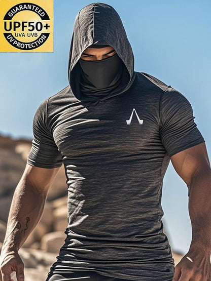 Men's Outdoor Sun Protection Breathable Cool Mask Hooded Sun Protection Short-Sleeved Top