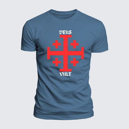 Luxe Mercerized Cotton Tee - Deus Vult + Jerusalem Cross