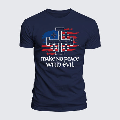 Luxe Mercerized Cotton Tee - Make No Peace with Evil Jerusalem Cross United States Flag