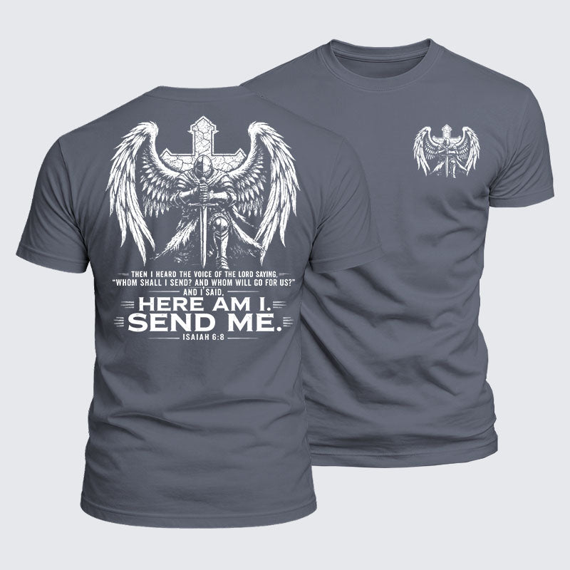 Luxe Mercerized Cotton Tee -  Here I Am Send Me Isaiah 6:8 Knight Templar Crusader