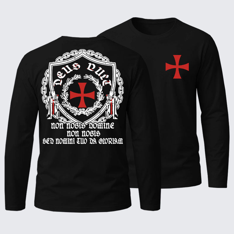 Non Nobis Domine, Non Nobis, Sed Nomini Tuo Da Gloriam Cotton Long Sleeve T-Shirt