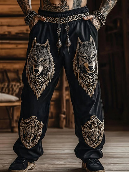 Men's Vintage Wolf Viking Celtic Skull Art Pants