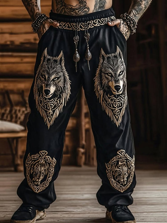 Men's Vintage Wolf Viking Celtic Skull Art Pants