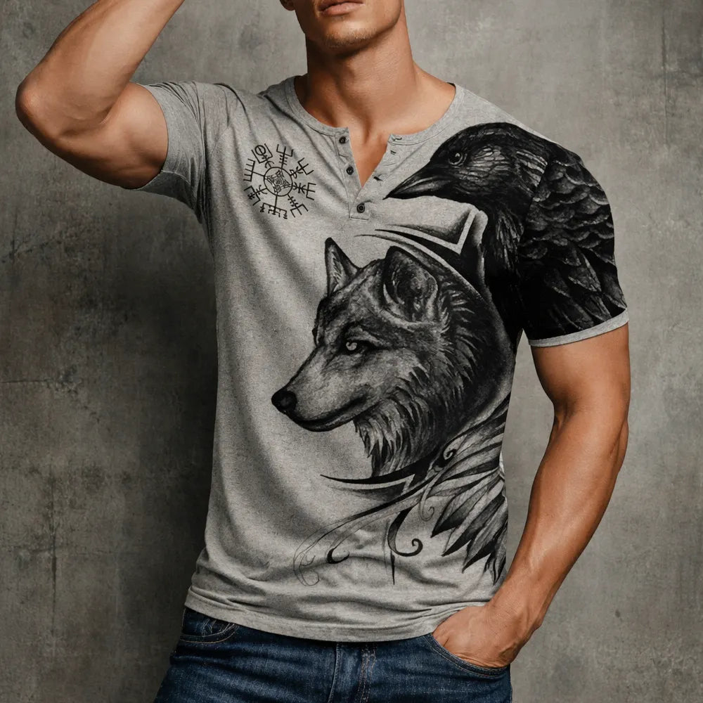 Graphic Wolf Viking Fashion Retro Retro Classic Men's 3D Printed T-shirt T-shirt Henley Shirt