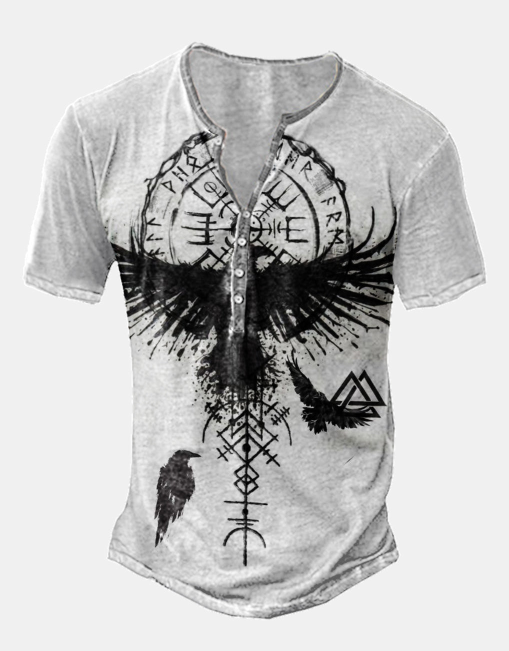 Men's Eagle Print Short Sleeve Henley T-Shirt
