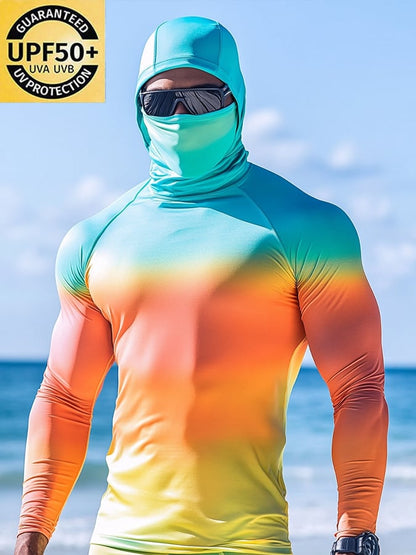 Men's Outdoor Sun Protection Breathable Cool Hooded Sun Protection Long-Sleeved Top