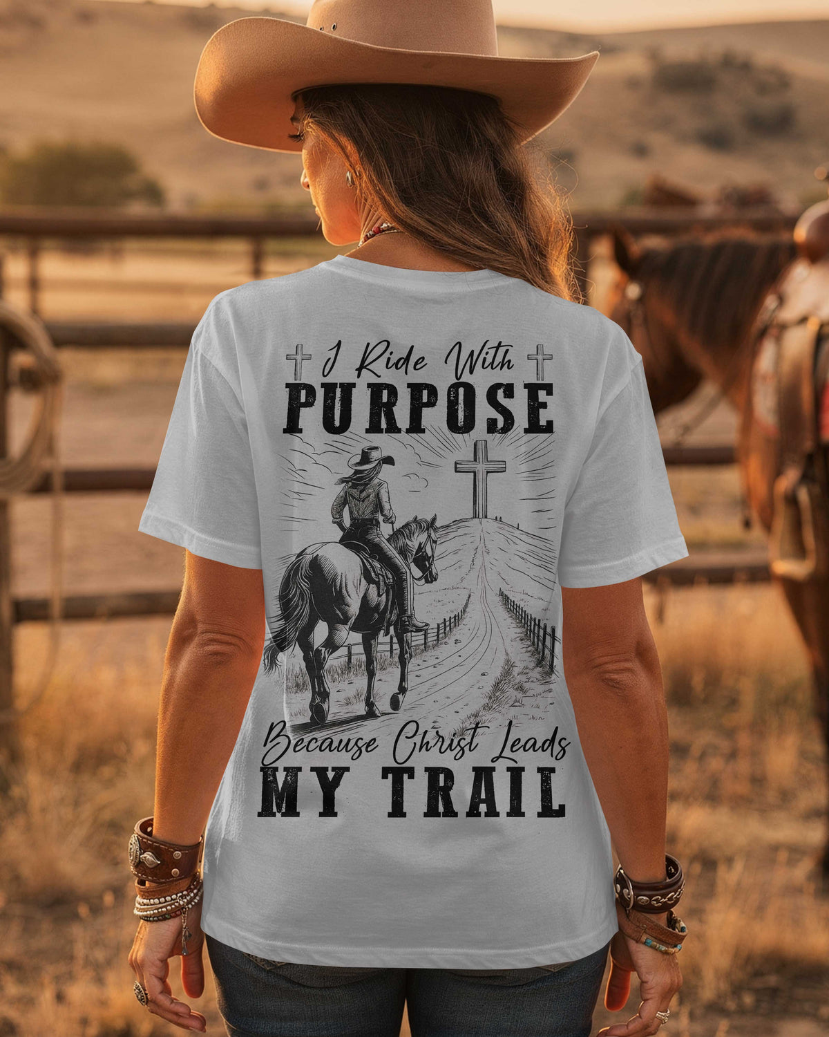 I Ride With Purpose Because Christ Leads My Trail T-Shirt