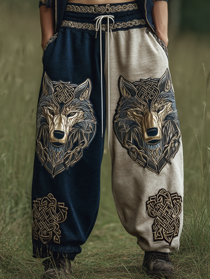 Men's Viking Nordic Rune Wolf Totem Two-Tone Sports Pants