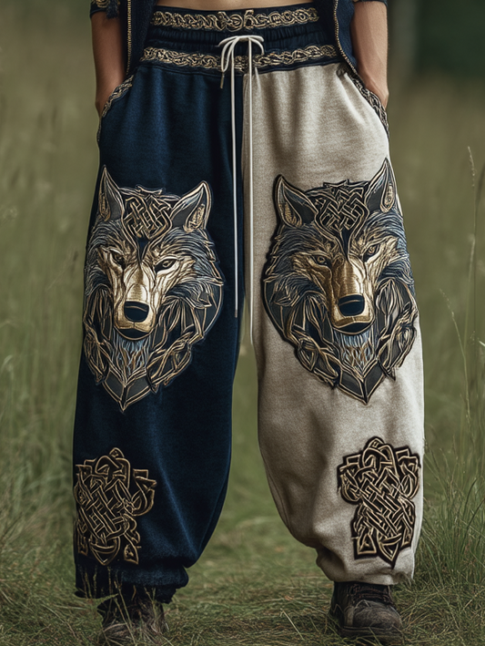 Men's Viking Nordic Rune Wolf Totem Two-Tone Sports Pants