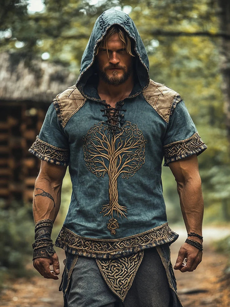 Men's Viking Tree Of Life Celtic Contrasting Colors Art Hooded T-shirt