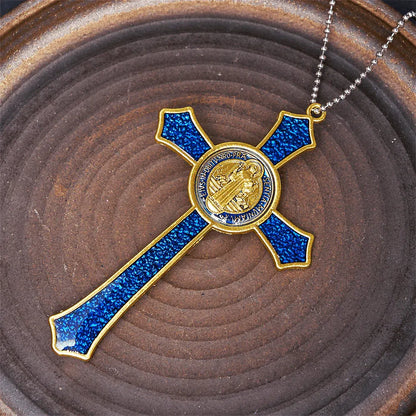 Classic Style RedBlue Crafted Crucifix Big Size Pendant Necklace