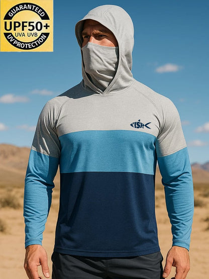 Men's Outdoor Sun Protection Breathable Cool Mask Hooded Sun Protection Long-Sleeved Top