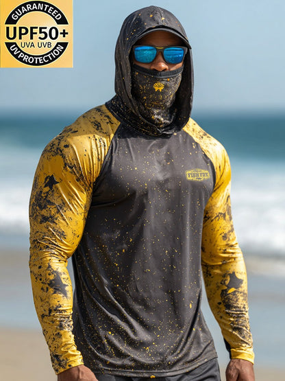 Men's Outdoor Sun Protection Breathable Cool Face Mask Hooded Printed Long-Sleeved Top