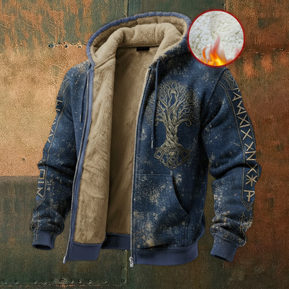 Nordic Viking Style Retro Tree Of Life Casual Long-Sleeve Warm Fleece Hoodie