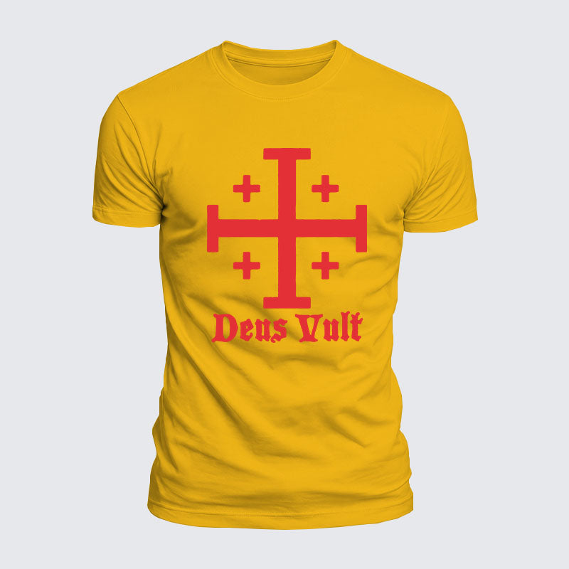 Luxe Mercerized Cotton Tee - Jerusalem Cross Deus Vult